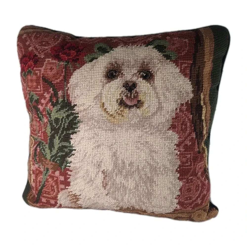 Vintage Maltese Dog Needlepoint Pillow 13
